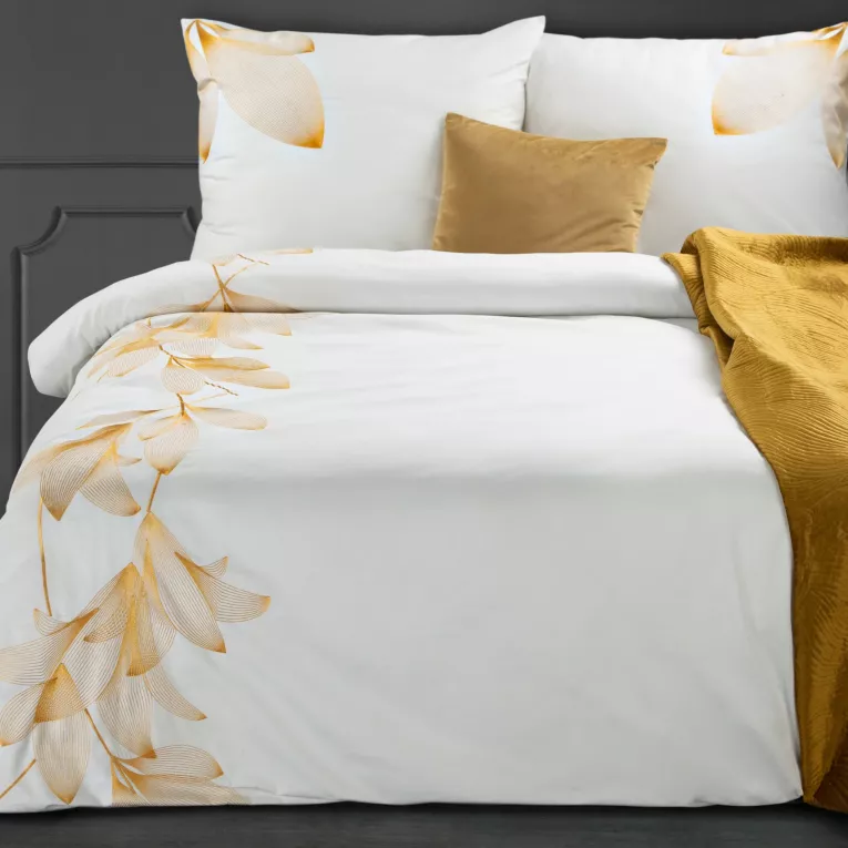 Pościel 160x200 cm z satyny bawełnianej kolor biały, złoty z haftowanym wzorem HAFT 7 Eurofirany Premium