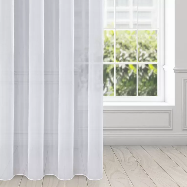 Firana biała z gładkiego mlecznego woalu wykończona szwem obciążającym VIOLET 500x240 cm taśma