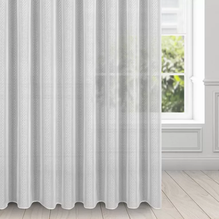 Firana biało, srebrna z lekkiej etaminy z nadrukiem 300x270 cm taśma LOARA