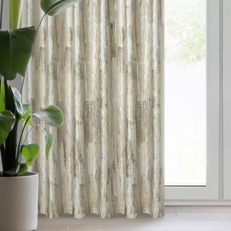 Zasłona welwetowa kremowa z marmurkowym wzorem 140x270 cm taśma - ELLA