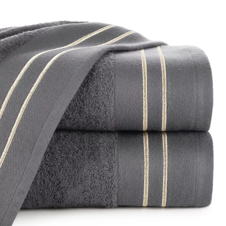 Ręcznik do rąk 30x50 cm bawełniany kolor stalowy z haftowanymi paseczkami 500 g/m2 OLIVIA