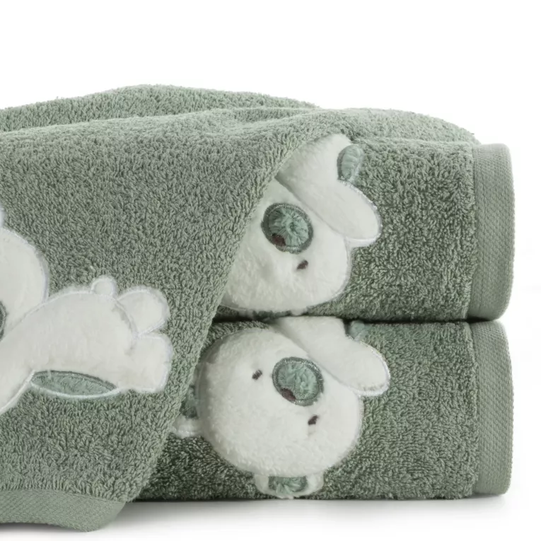 Ręcznik kąpielowy dziecięcy 70x140 cm bawełniany kolor miętowy z haftem misia 480 g/m2 BABY 61