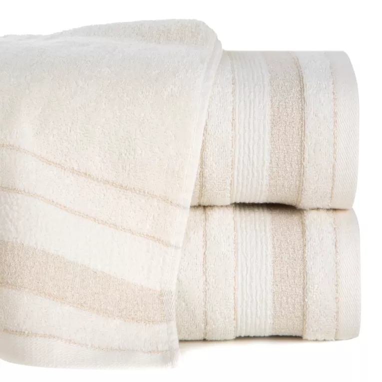 Ręcznik do rąk 30x50 cm bawełniany kolor kremowy w pasy przetykany błyszczącą nicią 500 g/m2 APRIL