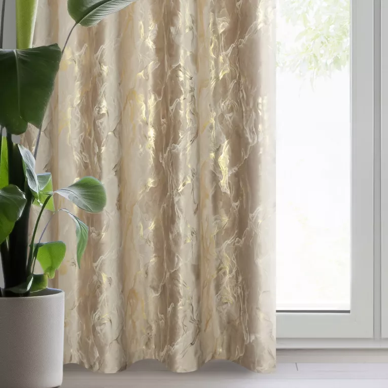 Zasłona beżowa z lśniącą przecierką w kolorze złota z welwetu 140x250 cm przelotka MELODY