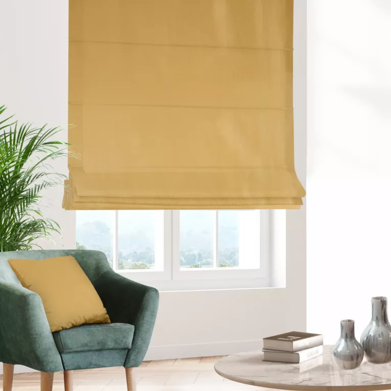 Roleta rzymska złocista z jednokolorowej gładkiej tkaniny