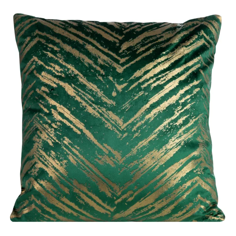 Poszewka na poduszkę 40x40 cm welwetowa ciemnozielona ze złotym nadrukiem geometrycznym SARA