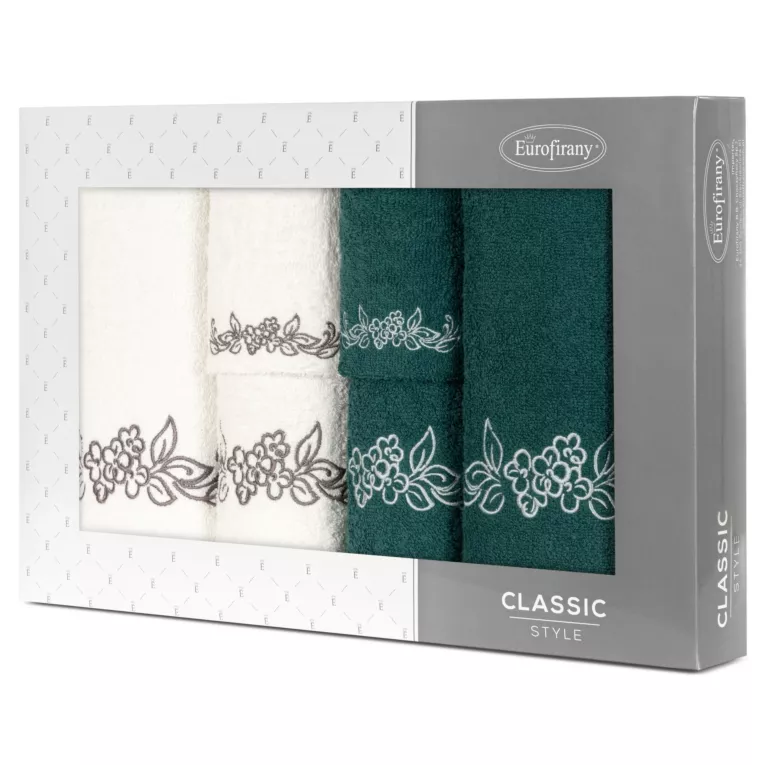 Zestaw upominkowy CLAVIA 6 szt ręczników z haftem z motywem kwiatowym w kartonowym opakowaniu na prezent