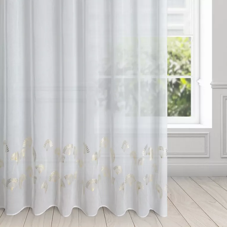 Firana biała z etaminy z nadrukiem złotych baldachów 300x250 cm przelotka ARLES