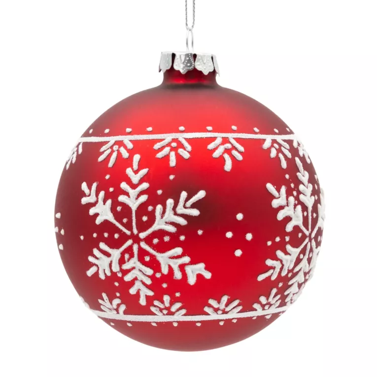 Szklana bombka ręcznie zdobiona śnieżynkami