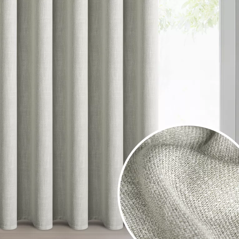 Zasłona srebrna o naturalnym melanżowym splocie 140x270 cm taśma - LEYA