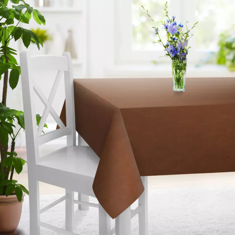 Obrus szyty miodowy z miękkiej tkaniny szenilowej typu dimout o naturalnym splocie