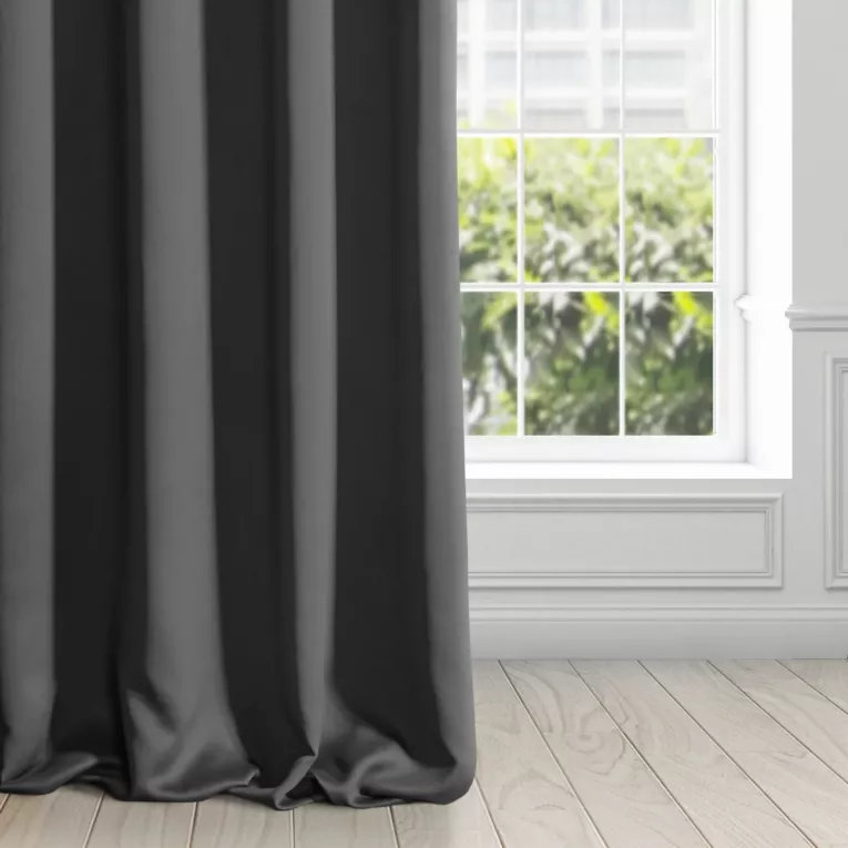 Zasłona czarna z gładkiej matowej tkaniny zaciemniającej 135x250 cm przelotka - BLACKOUT