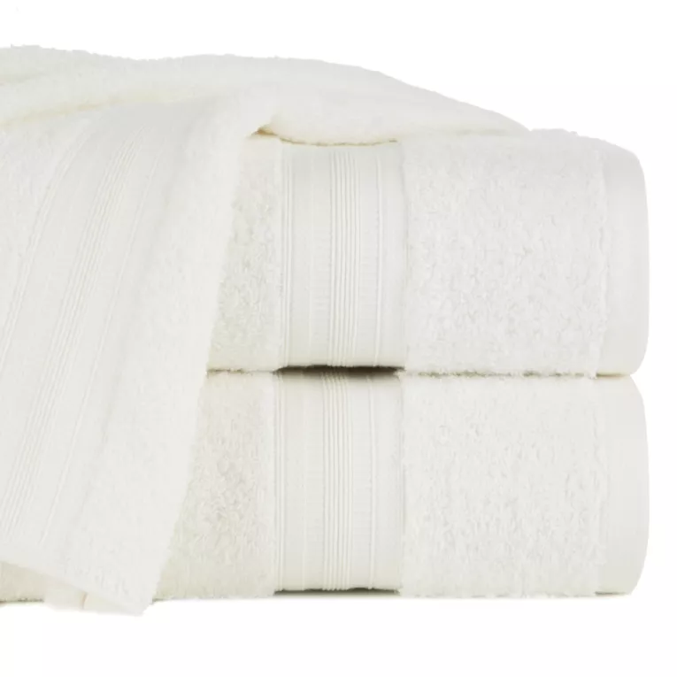 Ręcznik do rąk 30x50 cm bawełniany kolor kremowy z bordiurą w paski 550 g/m2 ELEN