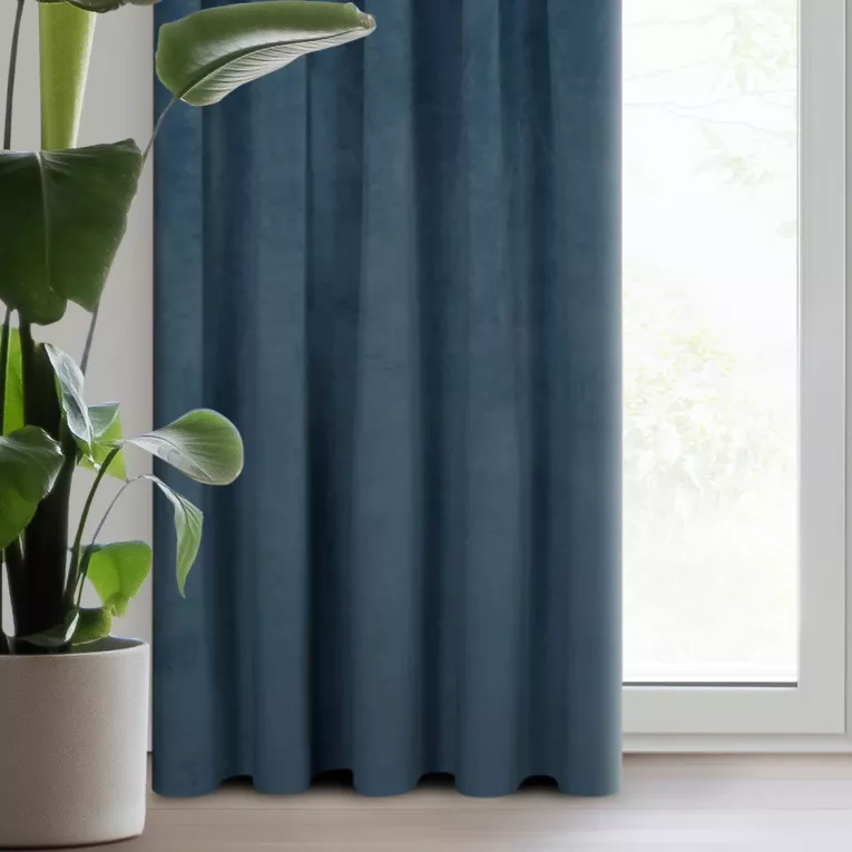 Zasłona granatowa z ekskluzywnego aksamitnego welwetu 290 g/m2 140x270 cm taśma - RIA - Diva Line