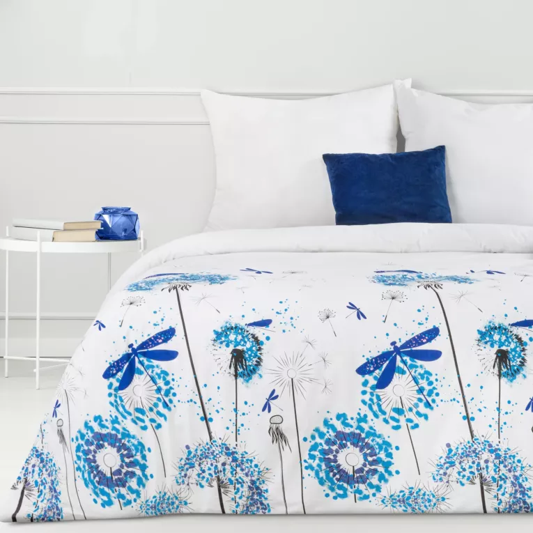 Pościel 160x200 cm bawełniana kolor biały, niebieski z wzorem kwiatowym SONIA 22