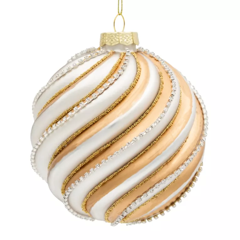 Szklana bombka choinkowa ręcznie zdobiona wytłaczanym wzorem