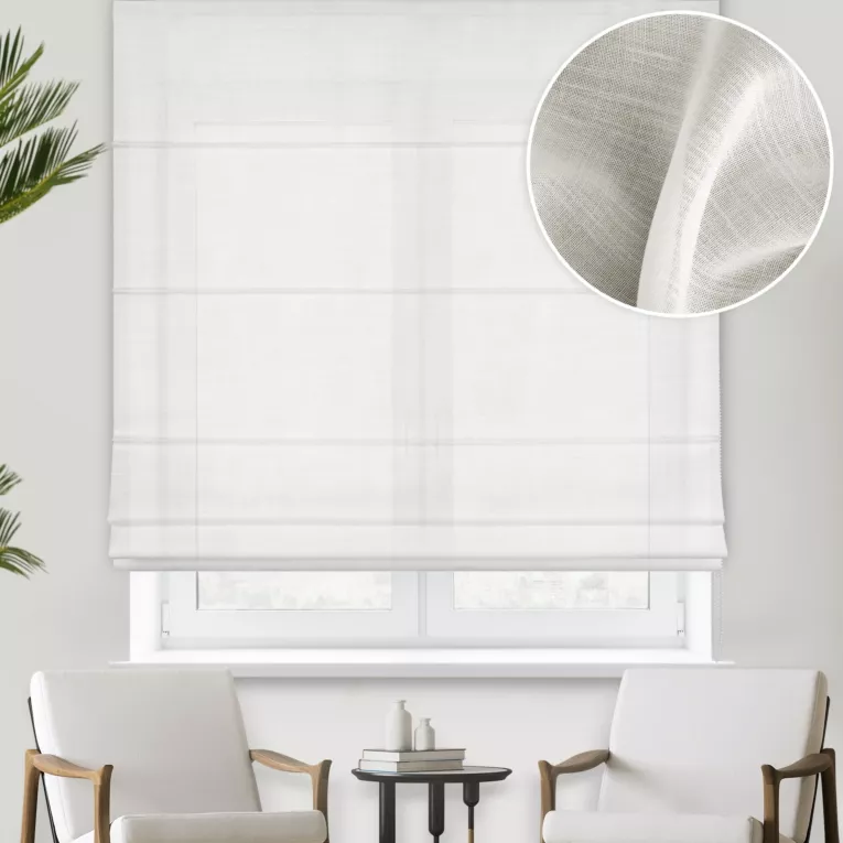 Roleta rzymska kremowa z gładkiej matowej etaminy o naturalnym splocie