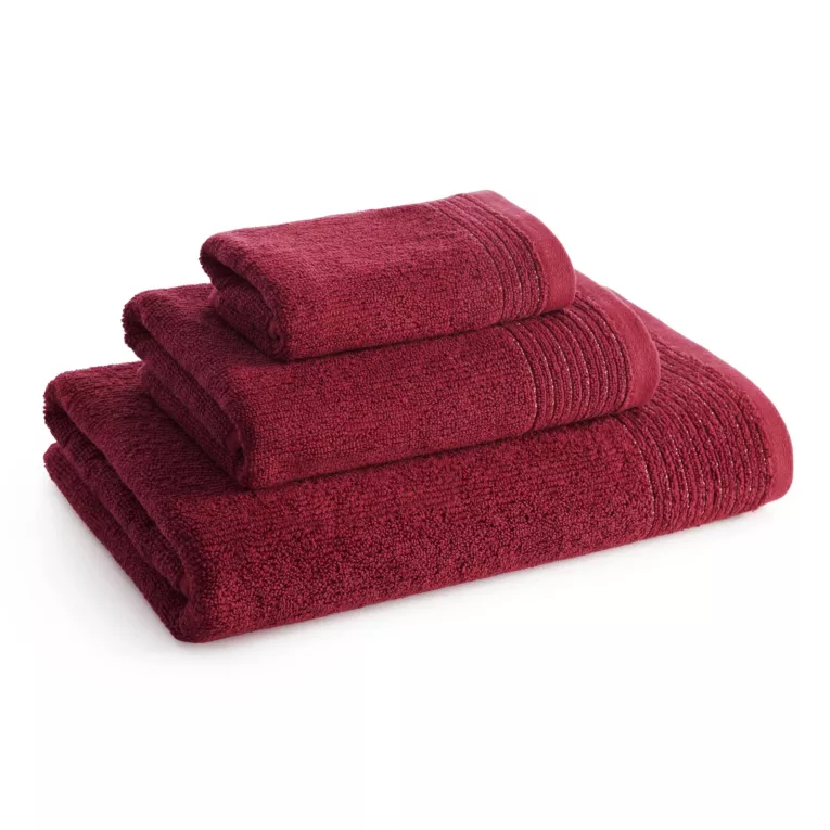 Ręcznik kąpielowy 70x140 cm bawełniany kolor bordowy zdobiony błyszczącą bordiurą 500 g/m2 LARI