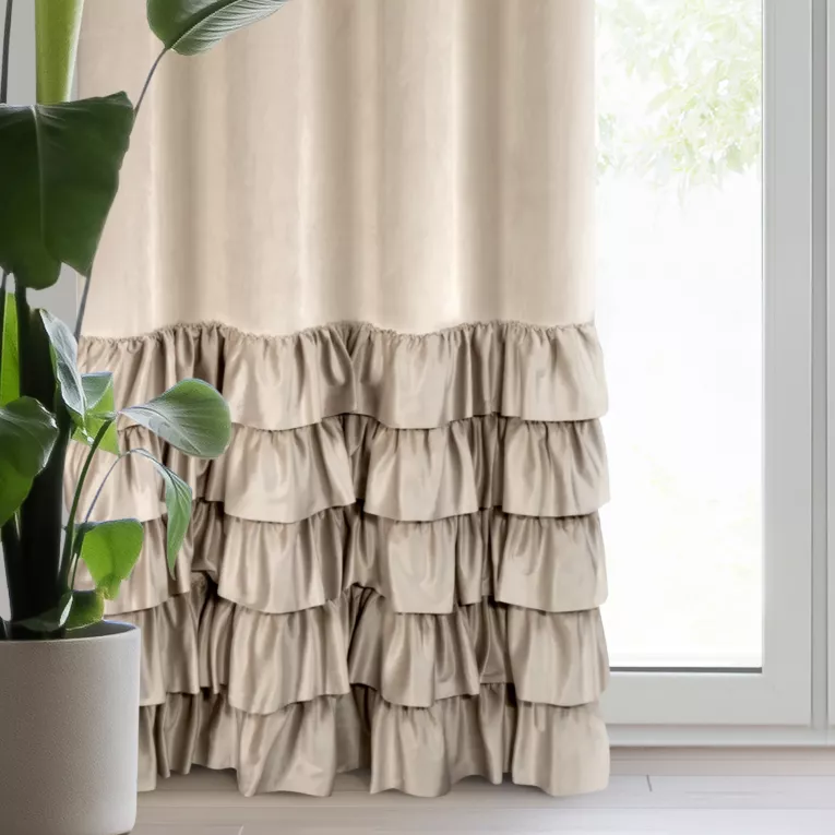 Zasłona welwetowa beżowa zdobiona falbanami 140x250 cm taśma - DANI