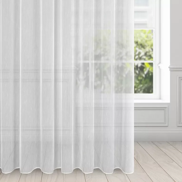 Firana biała z delikatnymi prążkami i efektem deszczyku 350x250 cm przelotka PILAR