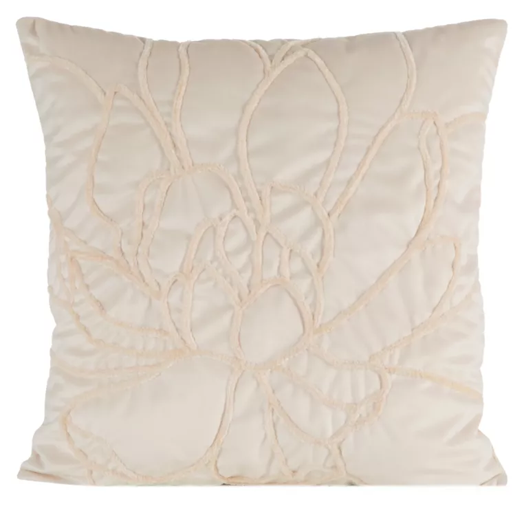 Poszewka na poduszkę 45x45 cm welwetowa kolor kremowy zdobiona naszywanym wzorem SANDI