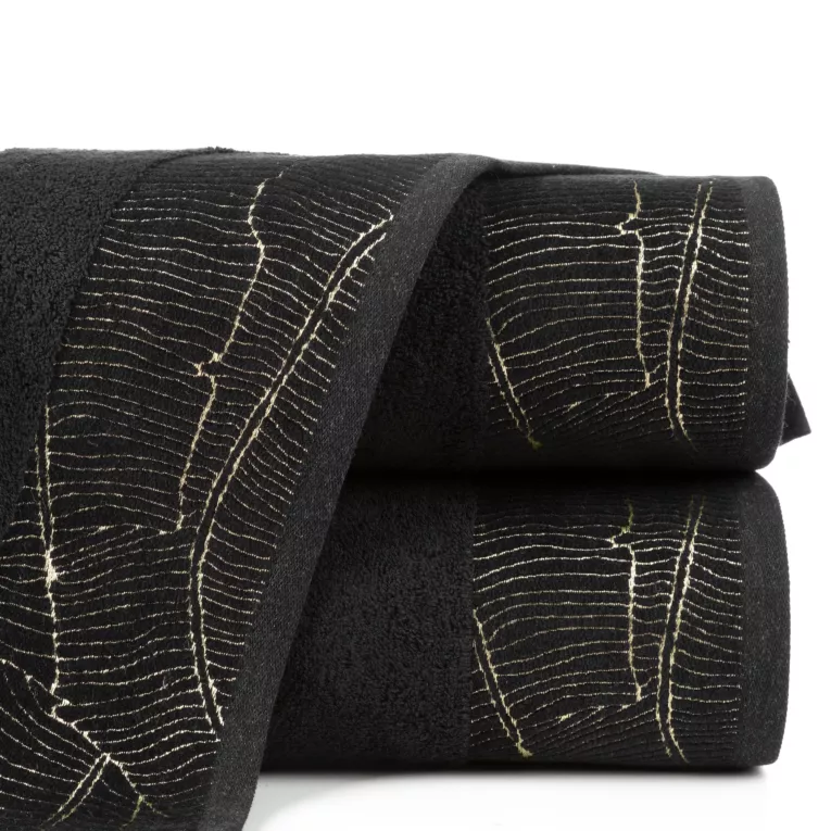 Ręcznik kąpielowy 50x90 cm bawełniany kolor czarny z ozdobną bordiurą 485 g/m2 METALIC