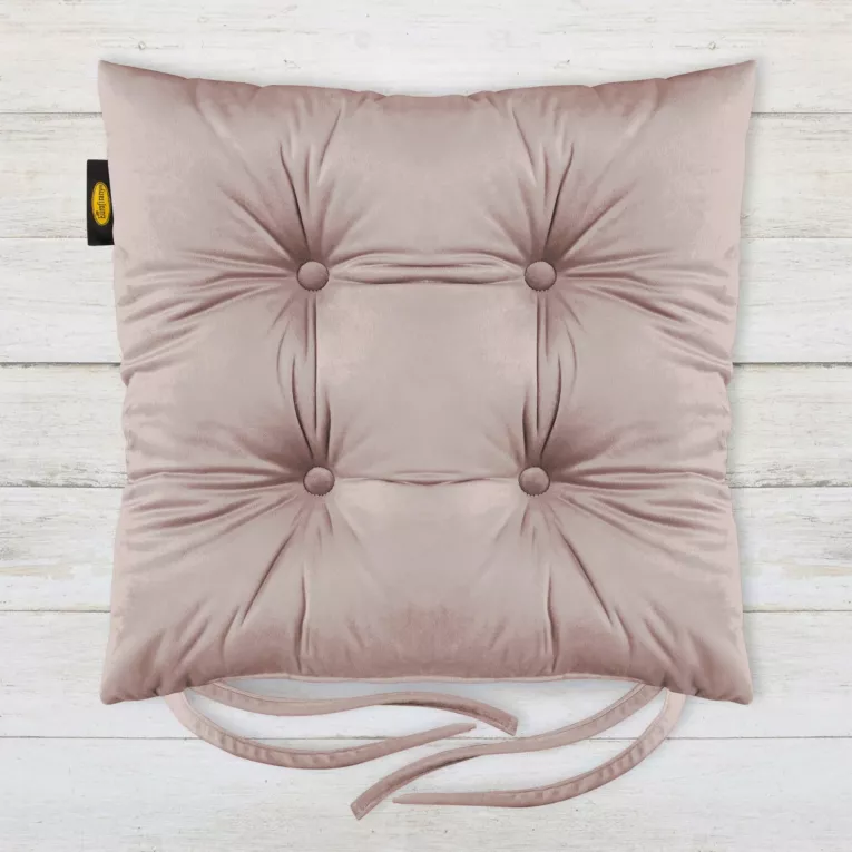 Poduszka na krzesło 40 x 40 x 8 cm dwustronna welwetowa pudrowo różowa z czterema pikowaniami
