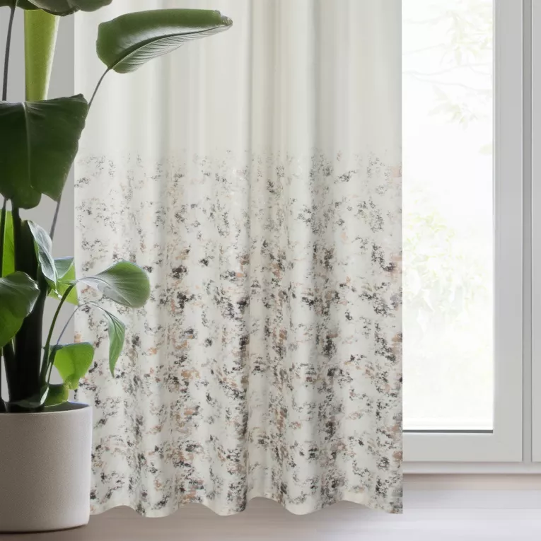 Zasłona welwetowa kremowo, szampańska z nadrukiem metalicznym z welwetu 140x270 cm taśma - MARIELA