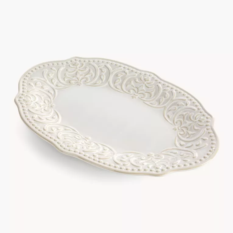 Patera ceramiczna dekoracyjna kremowa z ozdobnym wzorem 31x20x3 cm VENUS - kolekcja FOREST SUMMER