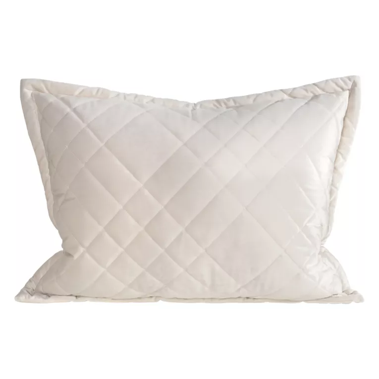 Poszewka na poduszkę 50x70 cm welwetowa, kremowa zdobiona geometrycznymi przeszyciami RIA 6 Eurofirany Premium