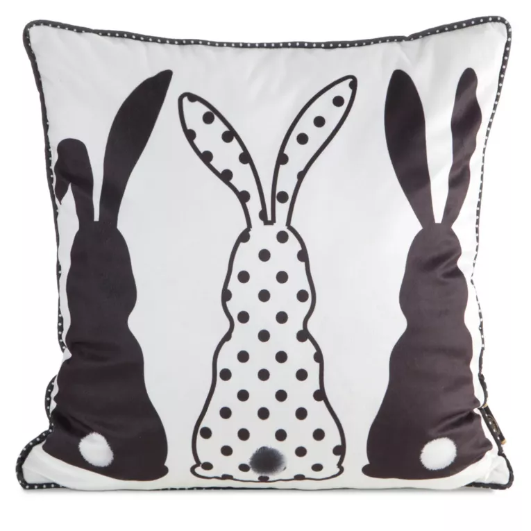 Poszewka na poduszkę 45x45 cm welwetowa czarno, biała z elegancką lamówką na brzegach WIOSNA 4