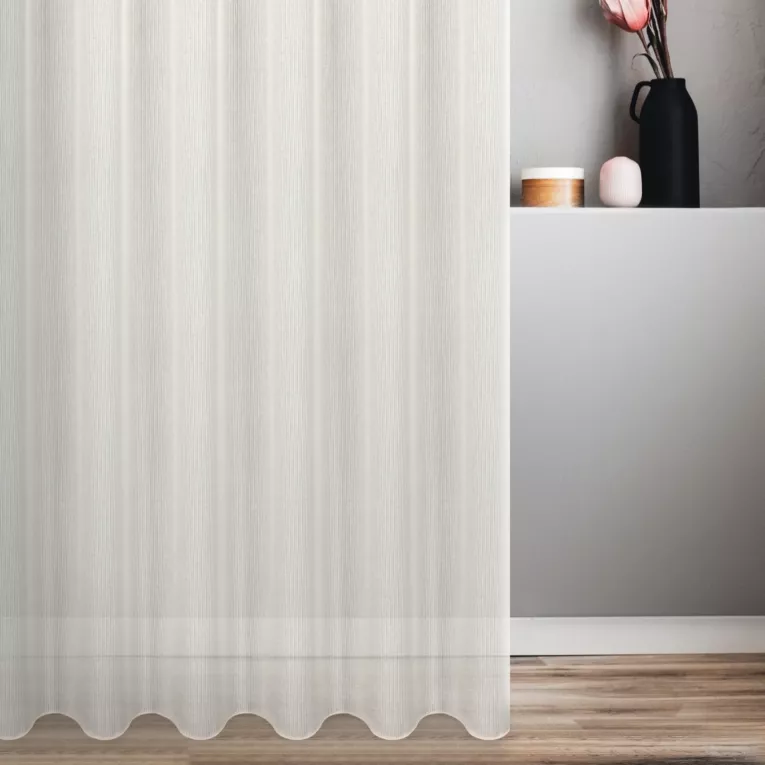 Tkanina firanowa, gęsto tkana siatka, matowa, w stylu eko, wykończona obciążnikiem