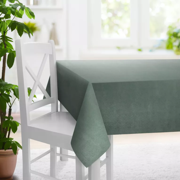 Obrus szyty turkusowo szampański z tkaniny welwetowej z błyszczącym nadrukiem