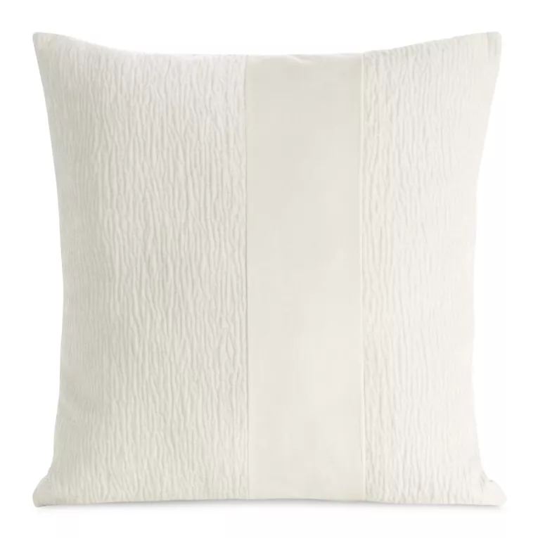 Poszewka na poduszkę 45x45 cm kremowa szenilowa zdobiona pasem z welwetu CARLA 05