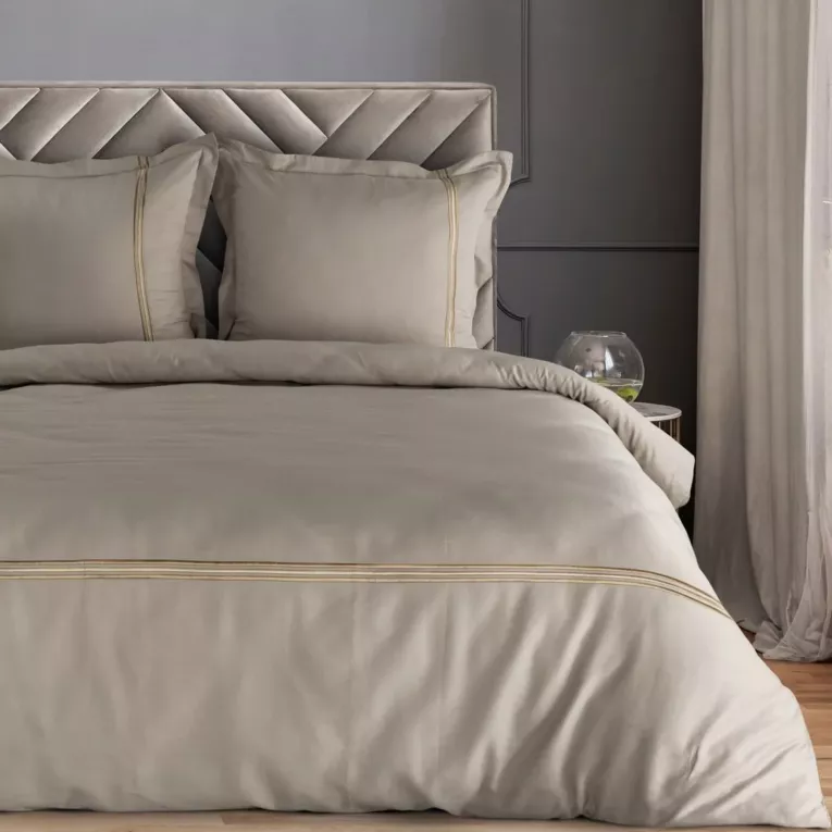 Pościel 220x200 cm z satyny bawełnianej kolor bezowy, złoty styl klasyczny HAFT 4 Eurofirany Premium