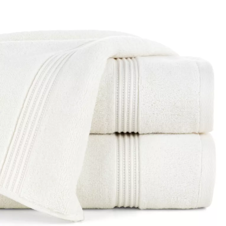 Ręcznik kąpielowy 70x140 cm bawełniany kolor kremowy 0 twist zdobiony paseczkami 550 g/m2 MOLLY
