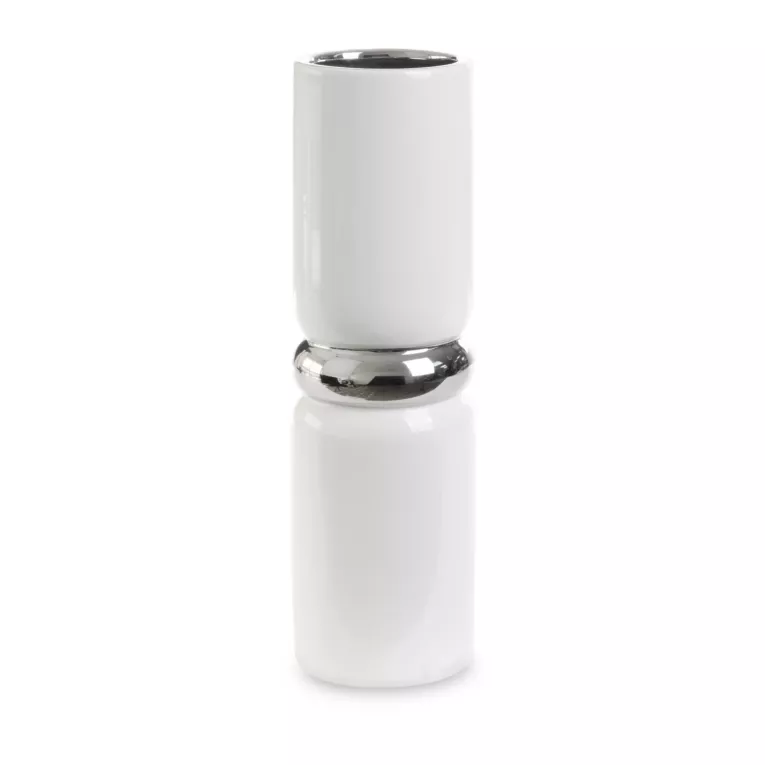 Wazon ceramiczny SELIN o  kształcie walca biało-złoty