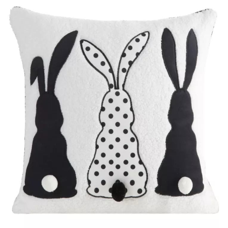 Poszewka na poduszkę 45x45 cm welwetowa czarno, biała z nadrukiem króliczków WIOSNA 4