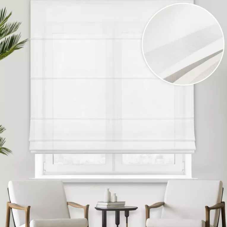 Roleta rzymska LOIDA kremowa półprzezroczysta, matowa, z wysokiej jakości woalu, wykończona obciążnikiem