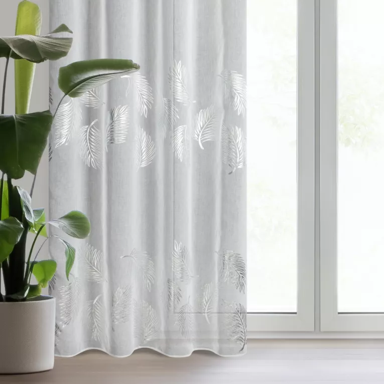 Firana biało, srebrna etamina 140x250 cm przelotka - IDALIA