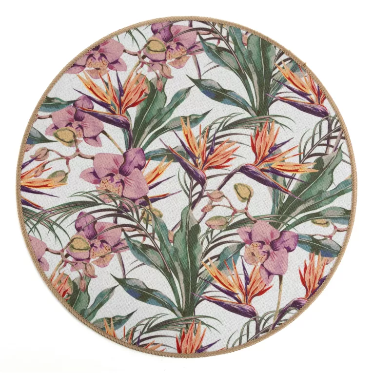Podkładka na stół zielono, fioletowa średnica 38 cm HOPE z nadrukiem roślinnym