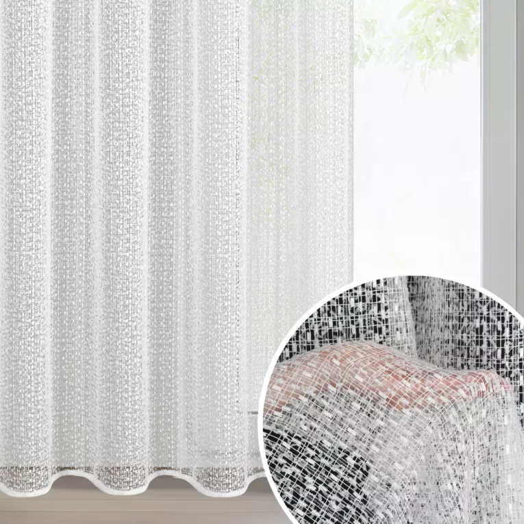Firana biała z siateczki z moherową nicią 140x250 cm przelotka - KLOE