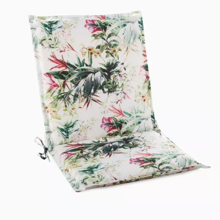 Poduszka na krzesło 45 x 90 x 3 cm  wodoodporna biało, zielona zdobione roślinnym wzorem GARDEN