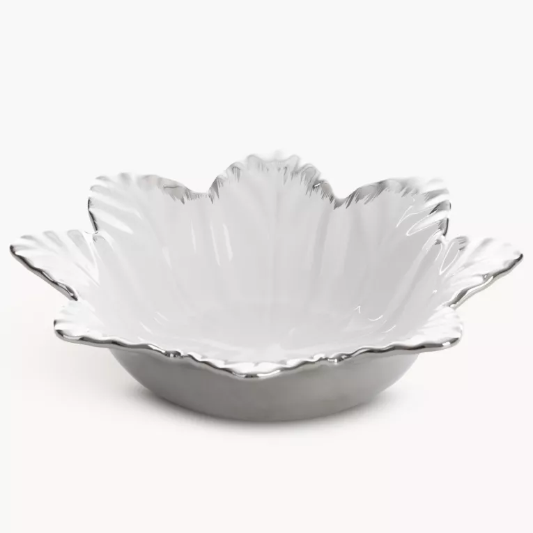 Misa ceramiczna dekoracyjna biało-srebrna zdobiona wypukłym wzorem 23x13x8 cm NIRA