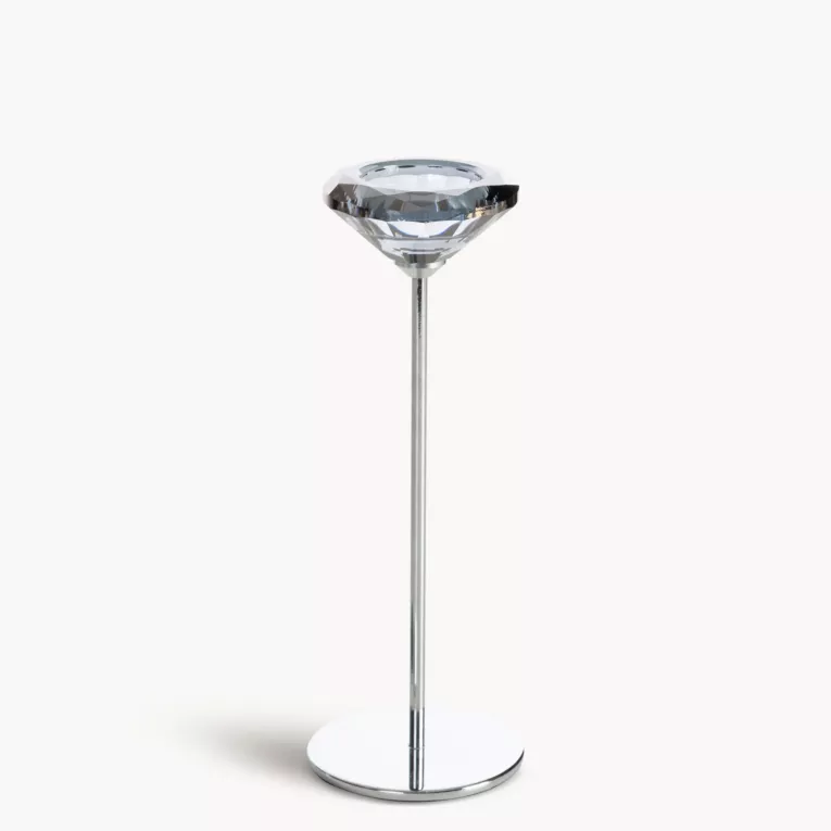 Świecznik dekoracyjny srebrno, grafitowy o szklanej diamentowej formie średnica 8x22 cm ANIKA