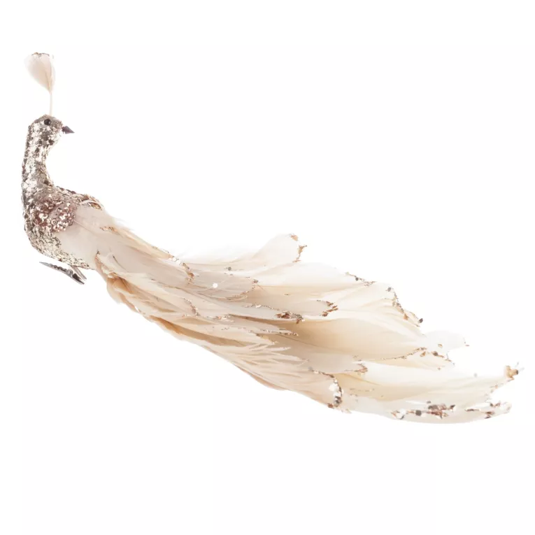 Figurka dekoracyjna świąteczna PAW z długim ogonem i lśniącymi drobinkami