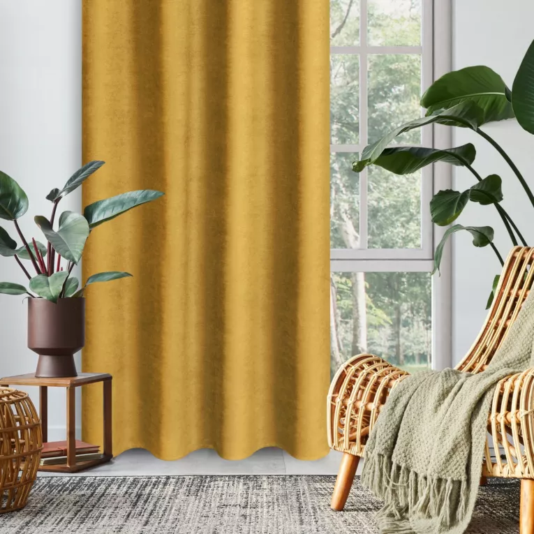 Zasłona musztardowa z tkaniny welurowej 200x260 cm przelotka - Dora