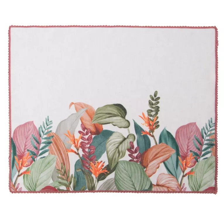 Komplet podkładek 4 szt naturalno, zielony 32x45 cm INES z nadrukowanym motywem botanicznym