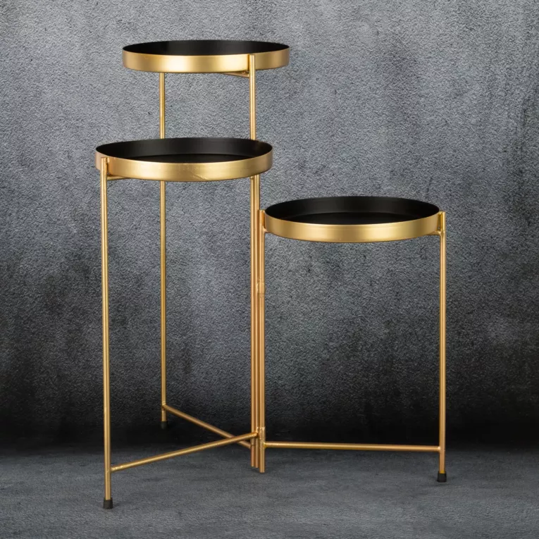 Kwietnik metalowy na trzy kwiaty czarno-złoty