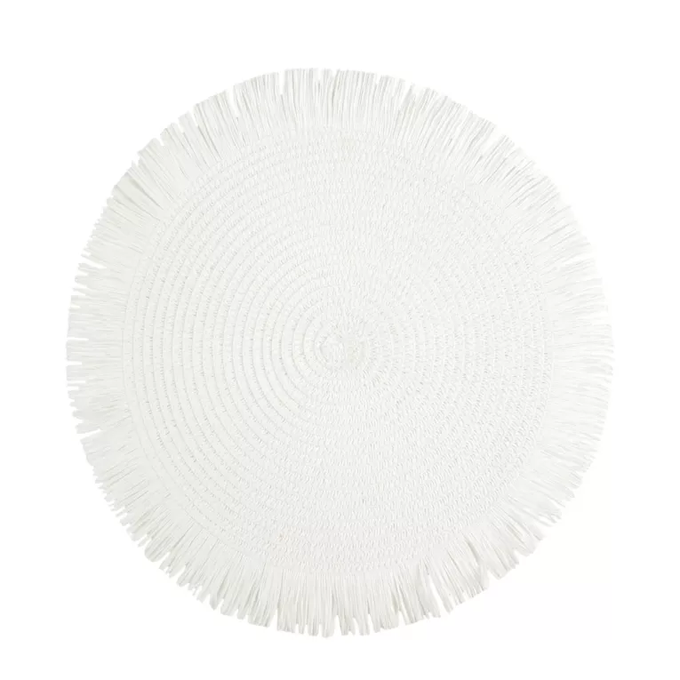 Podkładka okrągła na stół biała średnica 38 cm BOHO 1 pleciona z frędzlami